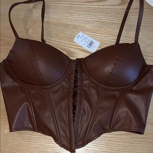 Windsor Brown Faux Leather Crop Top